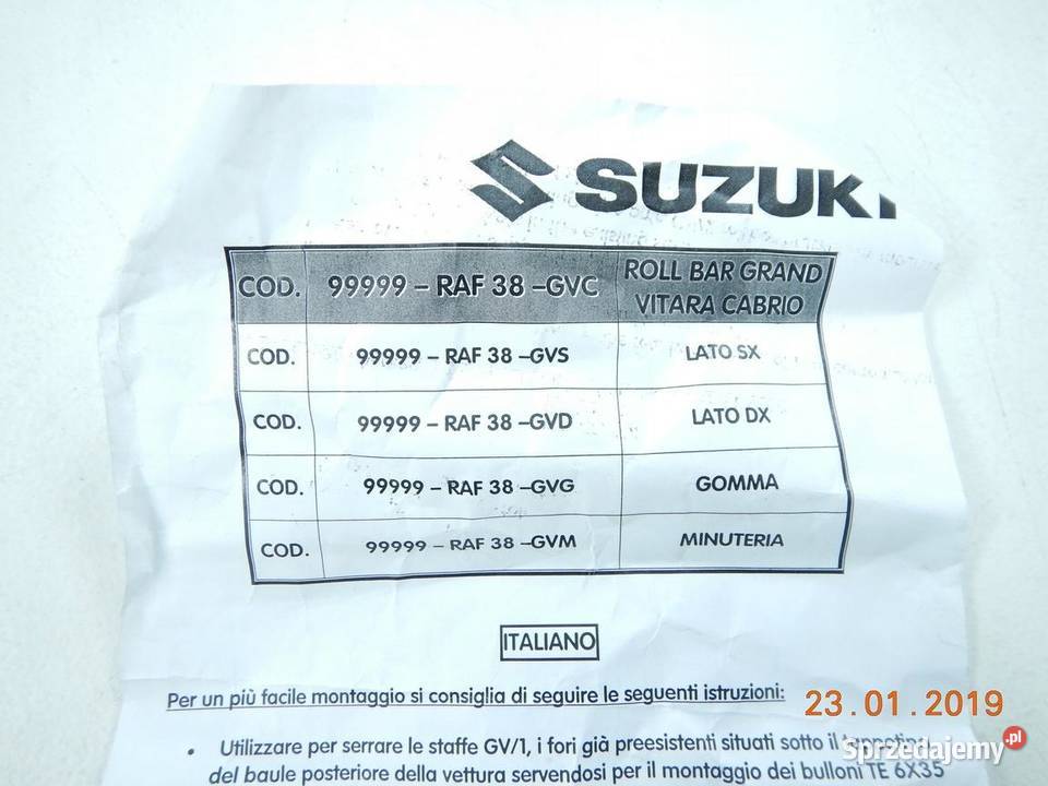 OSŁONY RUR RELINGÓW PAKI SUZUKI GRAND VITARA osobowe