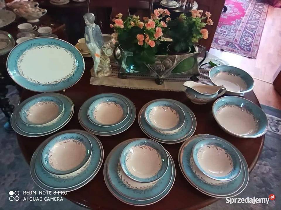 Serwis obiadowy 6 osób Błękitno złoty Elegancki