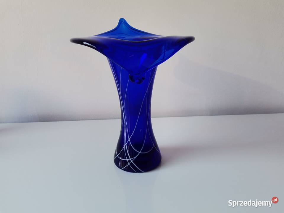 Stary niebieski wazon Kalia w oplocie szkło Katowice