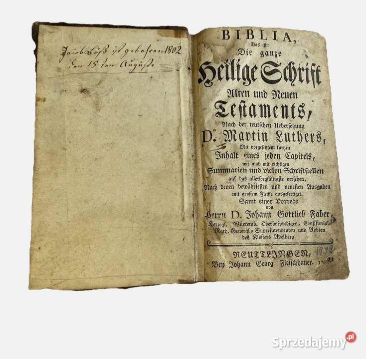 Biblia Lutra 1773 z przedmową Johanna Gottlieba
