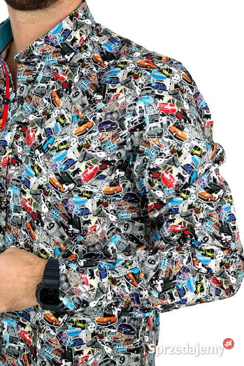 DANIEL BESSI Koszula Męska Fb030 Kolorowa Auta Moda i Styl
