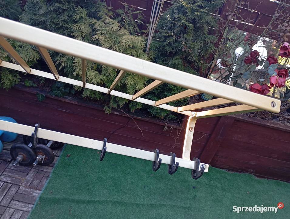 Wieszak ścienny PRL Vintage metalowy srebrny 90 Poznań