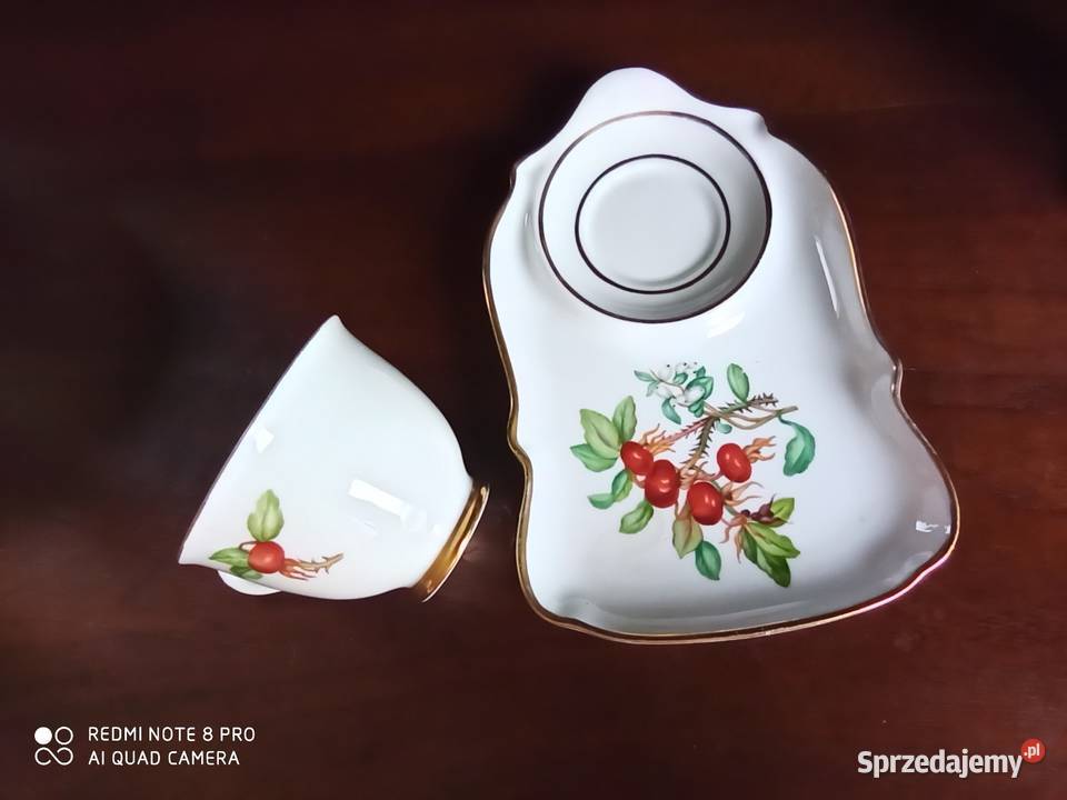 Filiżanka z gałązką głogu Na spodku talerzyku pomorskie Gdańsk