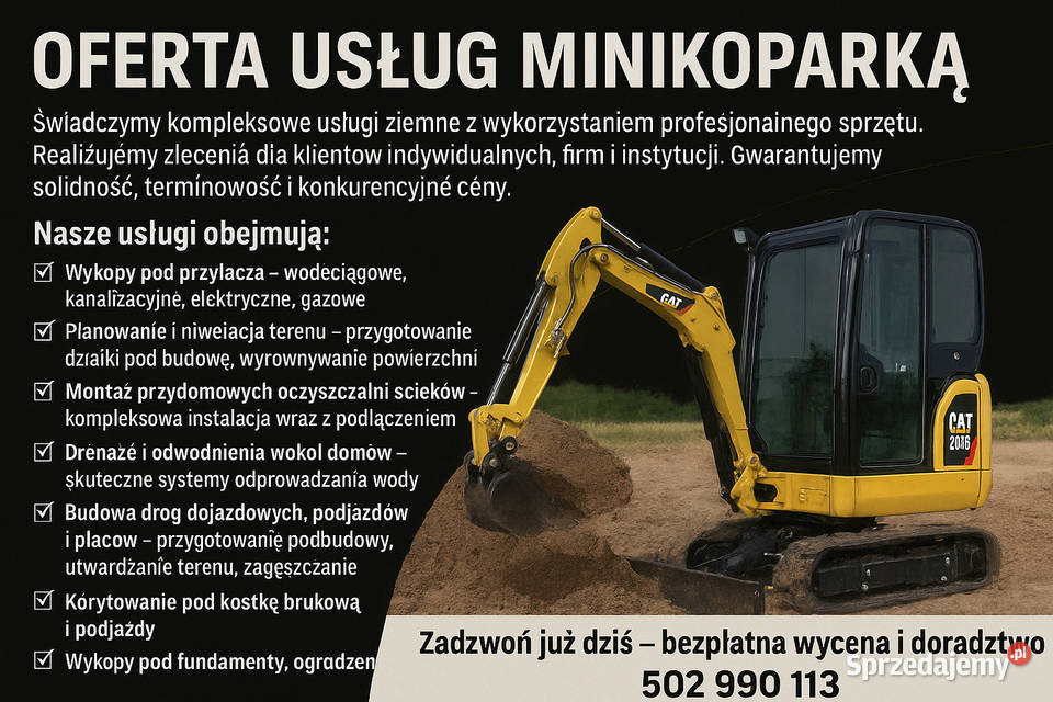 Usługi koparką odwodnienia budynków drenaż małopolskie Tarnów