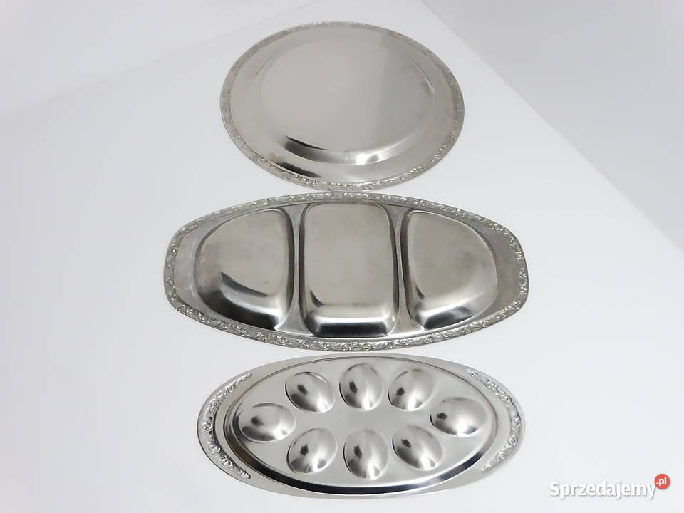 Zestaw 3 dekoracyjnych tac stal nierdzewna Tace i stoliki Biłgoraj