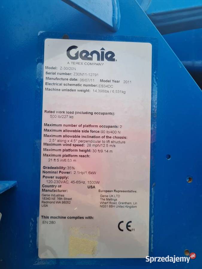 Podnośnik przegubowy elektryczny Genie Z3020N nie Dąbrowa Tarnowska