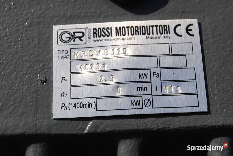 Motoreduktor kątowy 25kw 8obrmin Kargowa