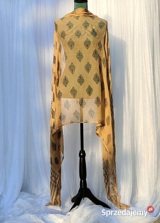Duża chusta orientalna dupatta wzór boho żółta