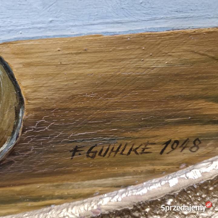 Obraz olejny F Guhlke 1948 bzy owalna rama 114 x zachodniopomorskie