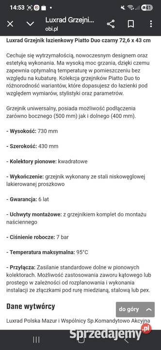 Grzejnik piatto due Dobrzyń nad Wisłą
