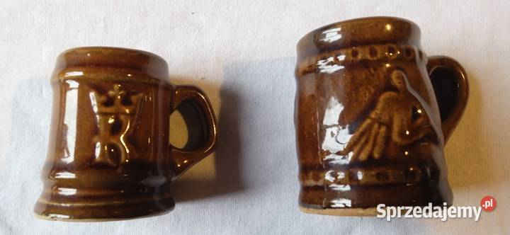 Dwa miniaturowe ceramiczne kufelki ozdobnePRL Koźminek