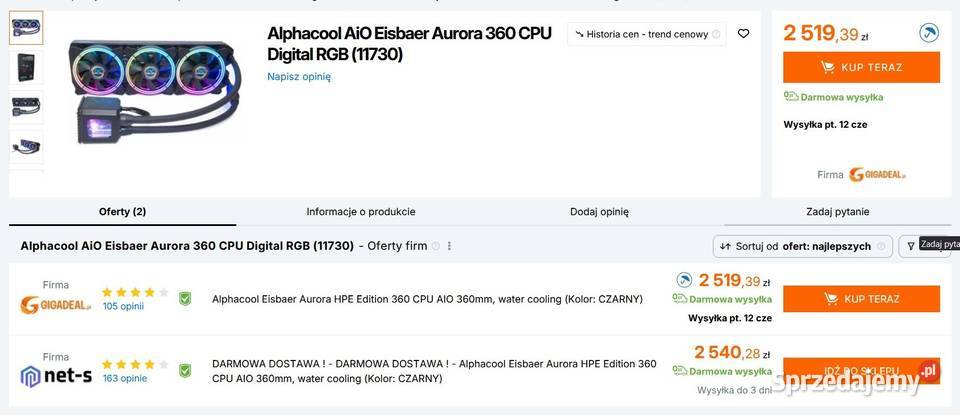 NOWE Alphacool Eisbaer Aurora 360 RGB Chłodzenie Tarnów