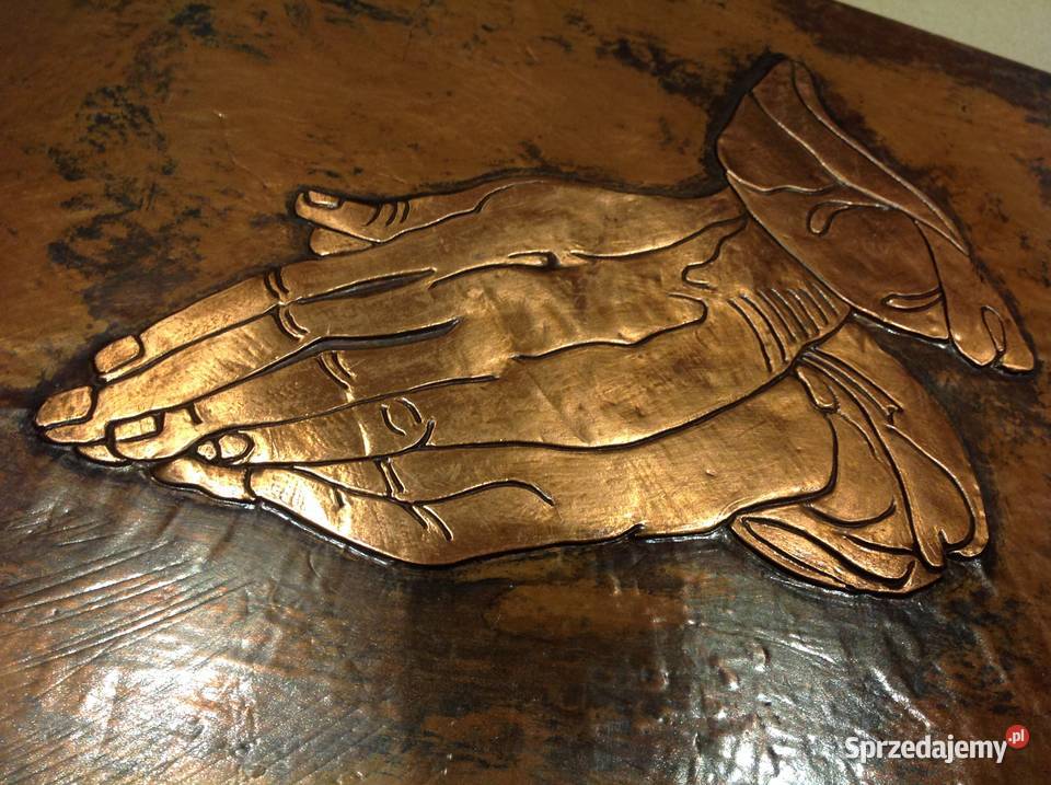 Stary Obraz Miedziany Płaskorzeźba Dłonie Antyki, Sztuka, Kolekcje Nowa Sól sprzedam
