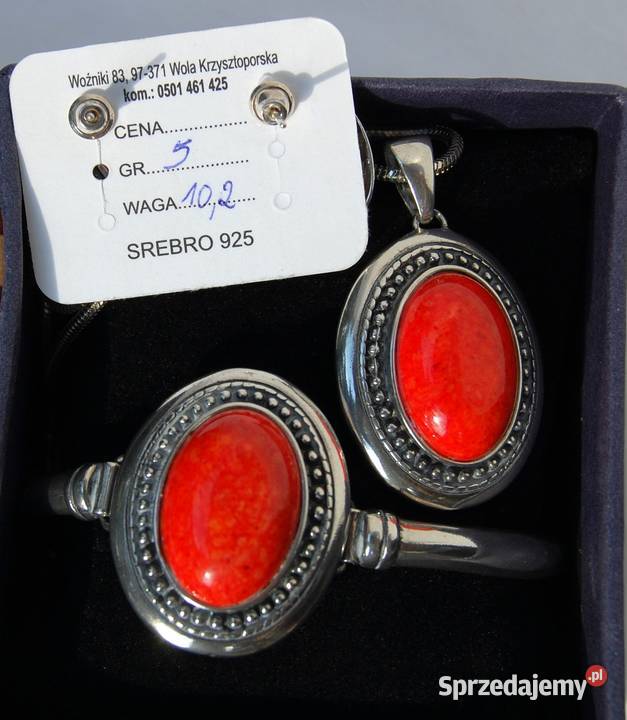 Wisior bransoletka kolczyki nowy komplet koral srebro Zestawy biżuterii Lublin