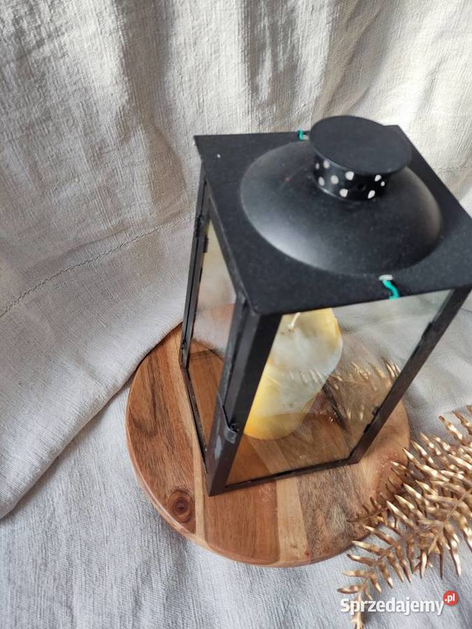 Lampion stary szklany latarnia czarna duża Głuchołazy