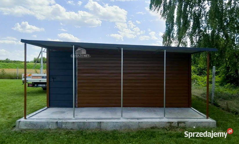 GARAŻ BLASZANY 6m x 5m SPAD W BOK WIATA DRZWI Łapanów