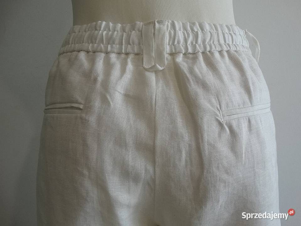 Spodnie Zara Lniane 100 Len Kremowe Chino Łomża