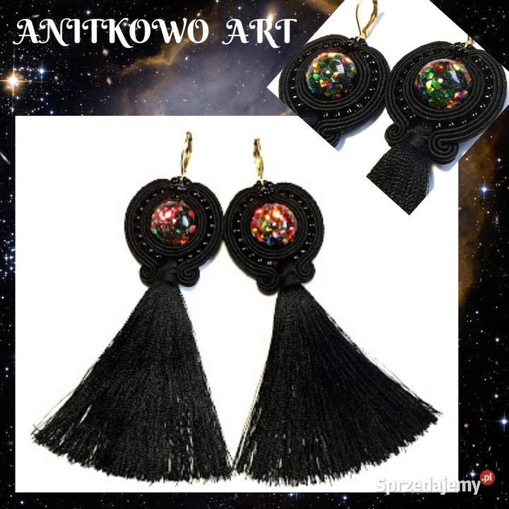 KOLCZYKI Z KOLOROWĄ ŻYWICĄ I CHWOSTEM SUTASZ Warszawa