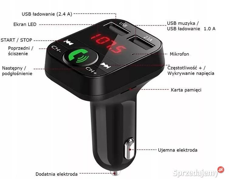 NOWY transmiter FM USB Bluetooth do zapalniczki Zamość