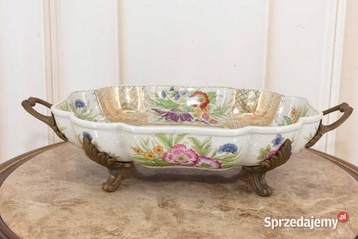 Antyczna Patera Owocnik Złocona Porcelana Brąz małopolskie Kraków