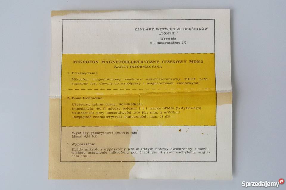 Mikrofon Unitra Tonsil MD012 zabytek elektroniki Pozostałe Pozostałe