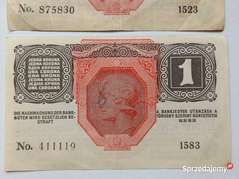 Banknoty 1koron AustroWegry z nadrukiem 1 Numizmatyka Koszalin