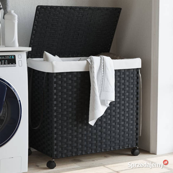 Kosz na pranie z kółkami czarny 60x35x605 rattan Pozostałe Warszawa