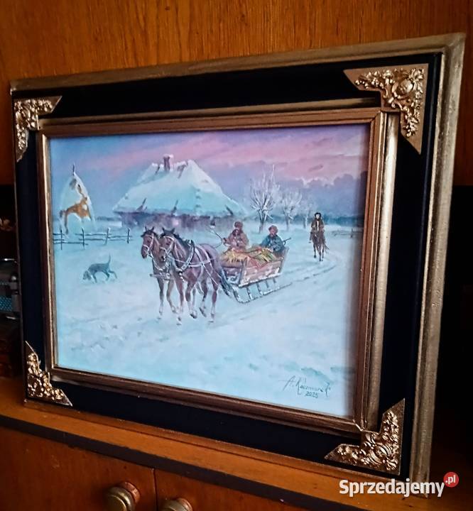 Wyjazd na polowanie obraz olejny na płótnie 54 x Jelenia Góra