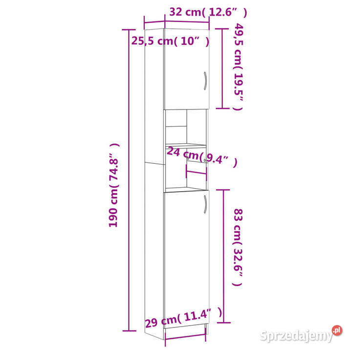 Szafka łazienkowa biała 32x255x190 materiał