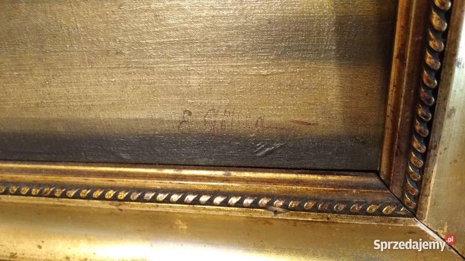 Piękny i stary obraz olejny koniec XIX w Bzy Opole