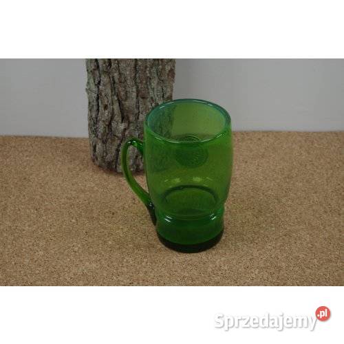 Zielony kufel szklany vintage PRL szkło barwione Porcelana i szkło