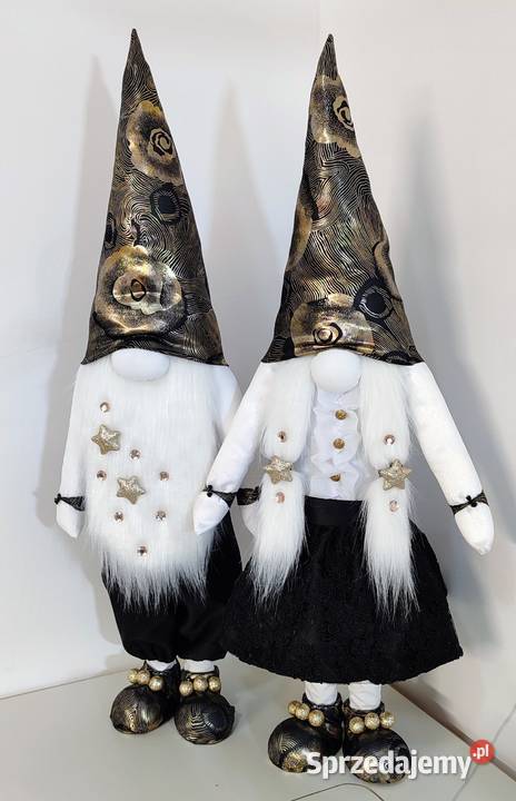 Skrzaty świąteczne krasnale gnomy para czarny Lipnica