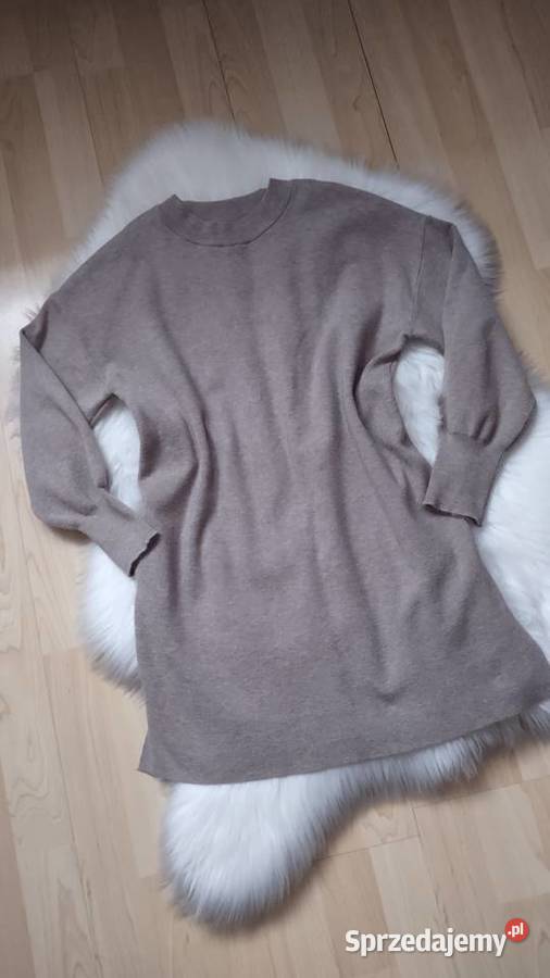 Sweter tunika beżowy ZARA S Inny materiał Swetry i golfy