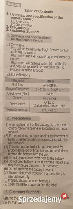 Oryginalny pilot do telewizora LG ANMR19BA Magic Krasne