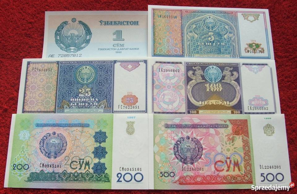 UZBEKISTAN Kolekcjonerskie Banknoty Zestaw - 6 sztuk UNC