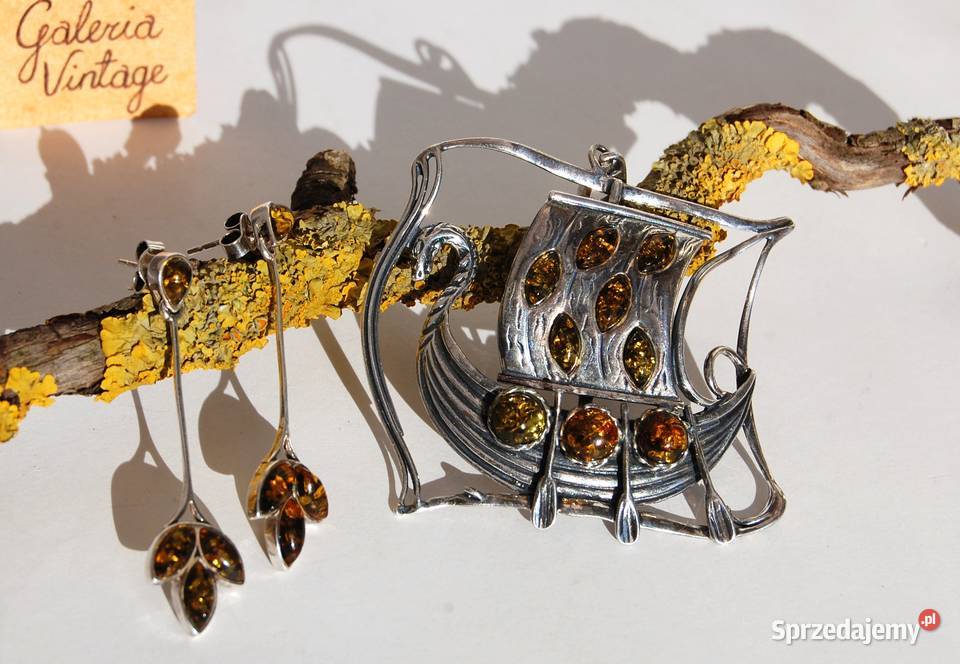 Łódź Wikingów drakkar wisior i kolczyki komplet