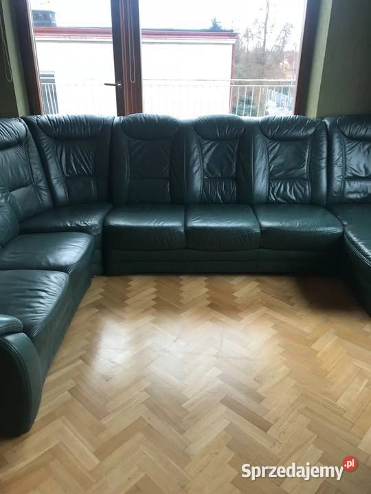 Piękny narożnik skórzany na dębowej ramie Meble Wrocław