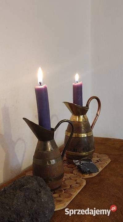 drewniany dzbanuszek świecznik z metalowymi Warszawa