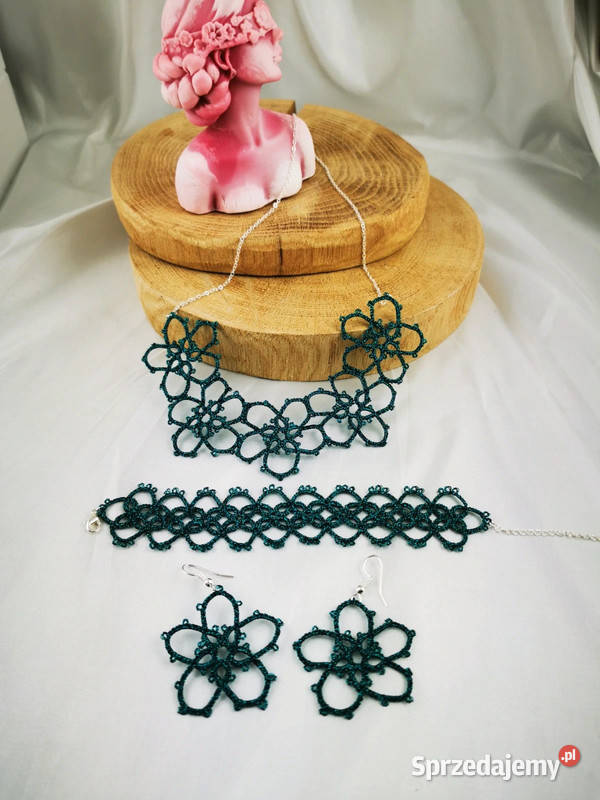 Komplet biżuterii frywolitka Wiśniowa