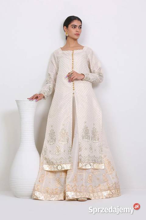 Indyjski komplet XXL 44 beżowy złoty malowany Spódnice i sukienki Szczecin