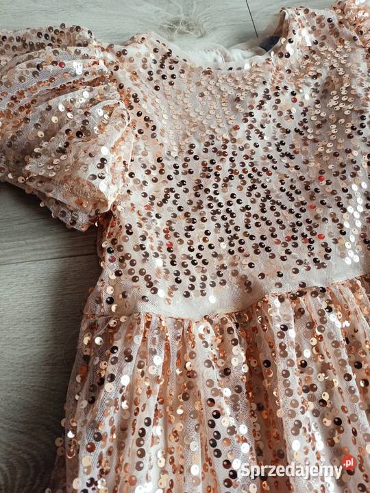 Sukienka dziewczęca złoto beżowa w cekiny 110 mazowieckie Płock