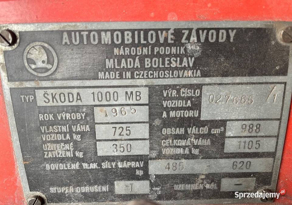 Skoda 1000mb do remontu Pozostałe sprzedam