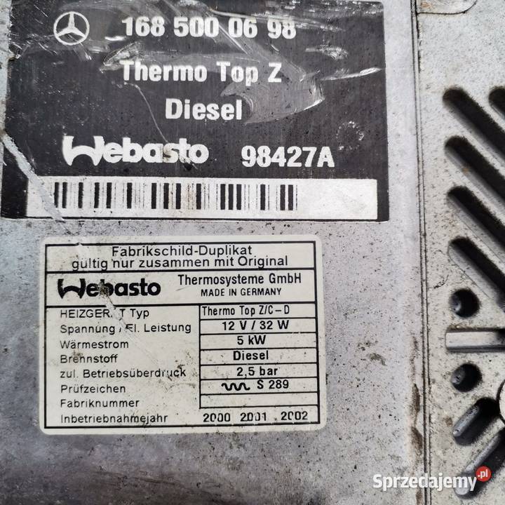 Ogrzewanie postojowe webasto thermo top zcd 12v lubuskie Gubin