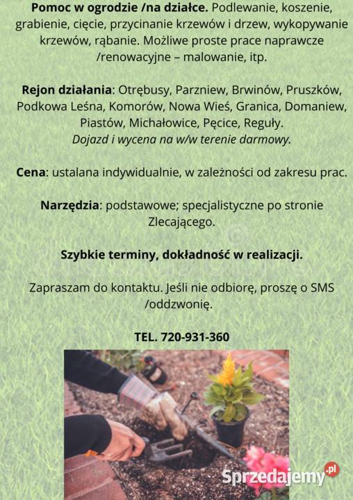 Pomoc w ogrodzie i na działce usługi Pruszków prace ogrodowe