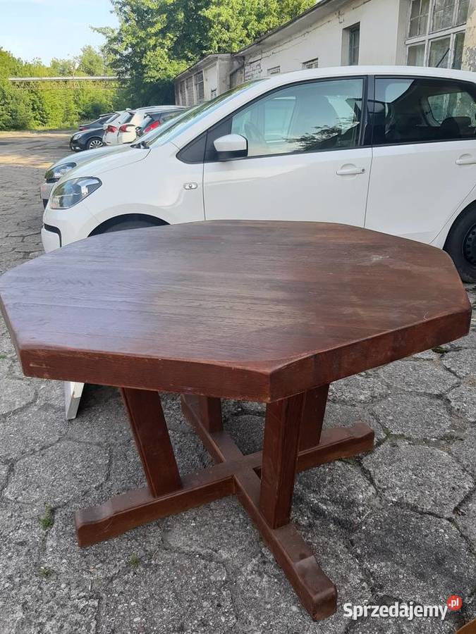 Solidny wysoki stół z grubym blatem lite drewno kujawsko-pomorskie