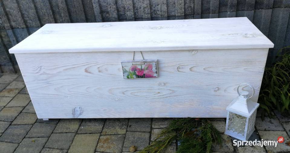 Skrzynia rustykalna siedziskokufer ławka biała 40cm Radków sprzedam