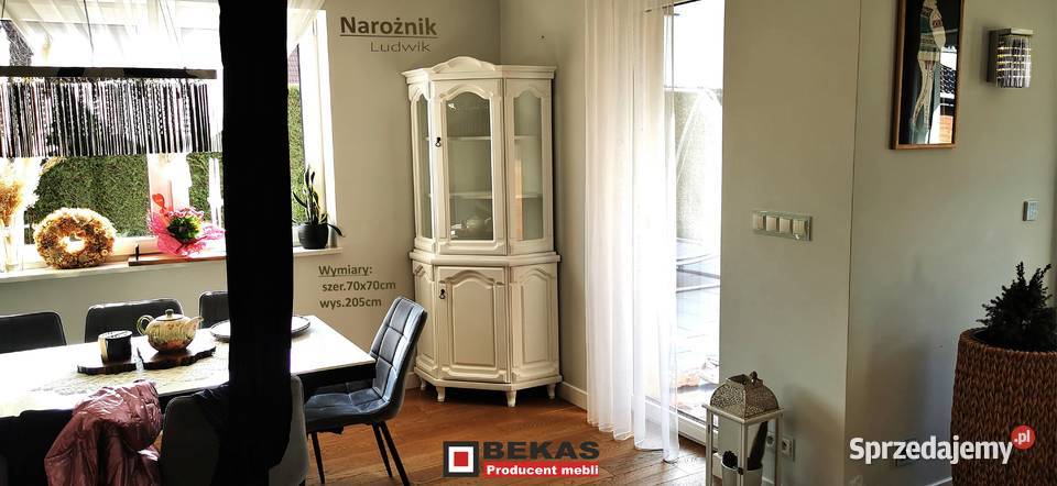 Witryna Waniliowa Narożna Ludwik 70 Dąb Ecru 205cm Kredensy i witryny