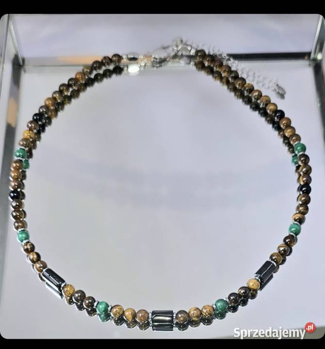 NASZYJNIK KAMIEŃ MALACHIT TURMALIN TYGRYSIE OKO Katowice