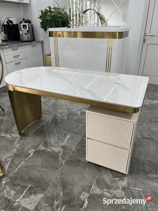 Kremowo złote biurko ze stali nierdzewnej Matrix