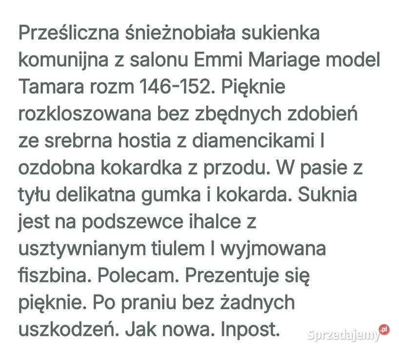 Sukienka komunijna Emmi Mariage 146152 model Borów